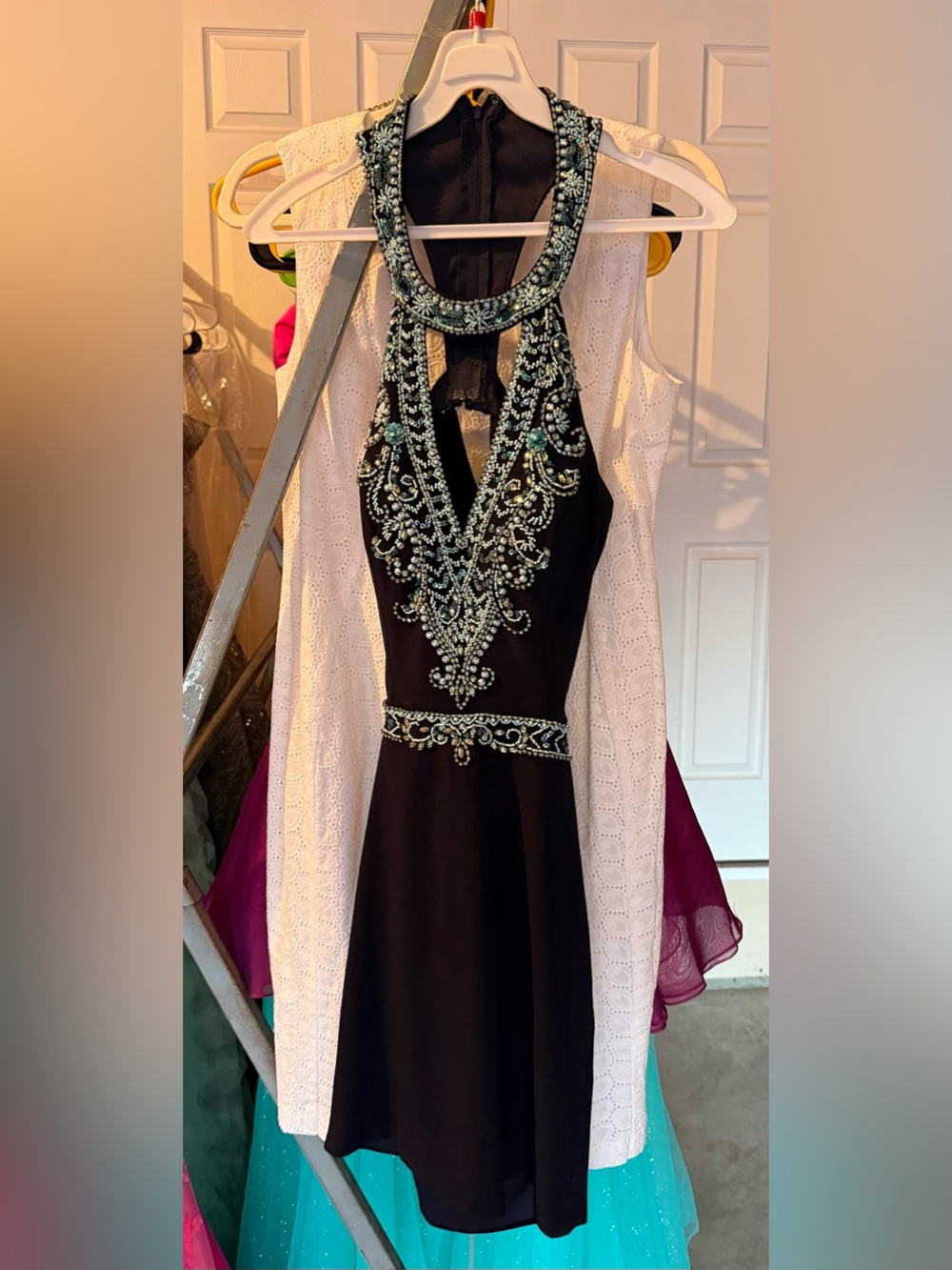 Splash Black Halter Prom/Homecoming Dress with Turquoise Beadwork